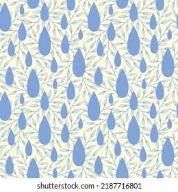 Vector icy blue water drops on leaves texture creative hand drawn seamless pattern background. Great for all prints and uses