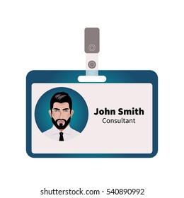 Vector ID badge with picture of  young attractive business of  bearded man.