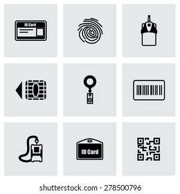 Vector ID card icon set on grey background