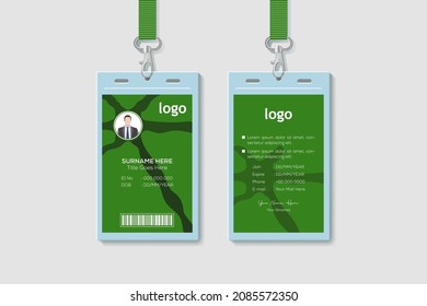Vector id card template with clasp and lanyard. Modern colorful icon collection. Employee ID. Simple realistic design. Cute cartoon style. Flat style illustration