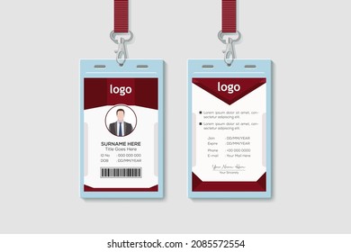 Vector id card template with clasp and lanyard. Modern colorful icon collection. Employee ID. Simple realistic design. Cute cartoon style. Flat style illustration