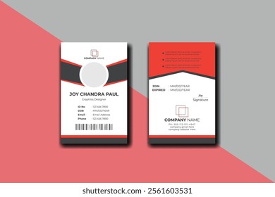 Vector id card template with clasp and lanyard. 
Simple realistic design.
Creative and minimalist identity card.
Flat style illustration. 
Modern identity card template with flat user interface.