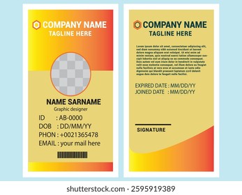 Vector id card template with clasp and lanyard. Blue and white color mock up set. Modern colorful icon collection. Employee ID. Simple realistic design. Cute cartoon style. Flat style illustration.