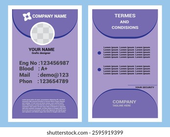 Vector id card template with clasp and lanyard. Blue and white color mock up set. Modern colorful icon collection. Employee ID. Simple realistic design. Cute cartoon style. Flat style illustration.