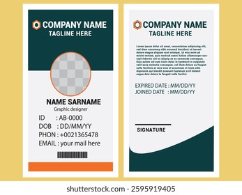 Vector id card template with clasp and lanyard. Blue and white color mock up set. Modern colorful icon collection. Employee ID. Simple realistic design. Cute cartoon style. Flat style illustration.