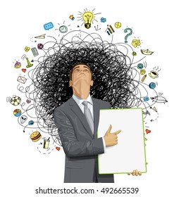 Vector idea concept with businessman looking upwards
