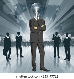 Vector Idea and concept, Lamp head business man in suit. All layers well organized and easy to edit