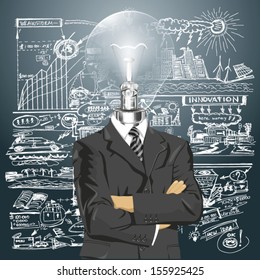 Vector Idea and concept, Lamp head business man in suit. All layers well organized and easy to edit
