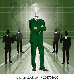 Vector Idea and concept, Lamp head business man in suit. All layers well organized and easy to edit
