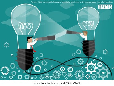 Vector Idea concept telescopic foresight business with lamps, gear, icon, flat design.