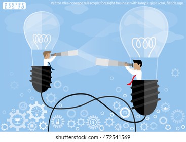 Vector Idea concept telescopic foresight business with lamps, gear, icon, flat design.