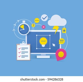 Vector idea generating icon. Includes tasks, timeframe, brainstorming and work metaphors