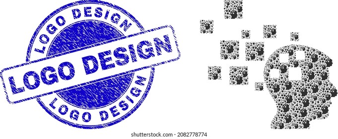Vector idea generation icon mosaic is formed of random recursive idea generation items. Logo Design grunge blue round watermark. Recursive mosaic of idea generation icon.