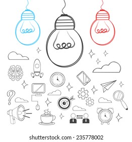 Vector idea illustration. Doodle icon set