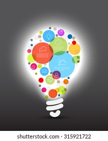 Idea del vector Plantilla infográfica - círculos con cierto contenido en forma de bulbo - versión oscura