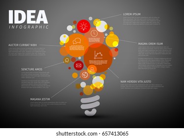 Vector idea Infographic template - circles with some content in the bulb shape - dark version