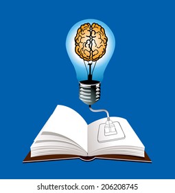 vector of Idea and knowledge concept design.Blue light bulb on open book