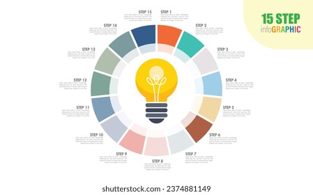 Vector idea light bulb circle infographic template with 11 to 20 steps for graphs, charts, diagrams. Business concept with options, parts, steps, processes.