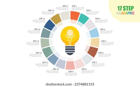 Vector idea light bulb circle infographic template with 11 to 20 steps for graphs, charts, diagrams. Business concept with options, parts, steps, processes.