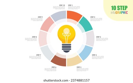 Vector idea light bulb circle infographic template with 11 to 20 steps for graphs, charts, diagrams. Business concept with options, parts, steps, processes.