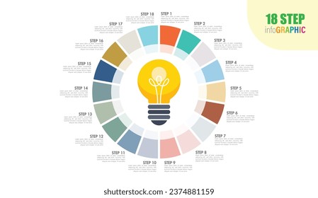 Vector idea light bulb circle infographic template with 11 to 20 steps for graphs, charts, diagrams. Business concept with options, parts, steps, processes.