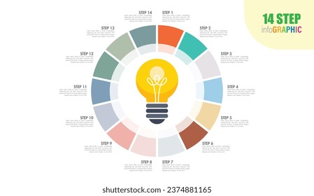 Vector idea light bulb circle infographic template with 11 to 20 steps for graphs, charts, diagrams. Business concept with options, parts, steps, processes.