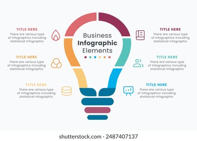 Vector idea light bulb infographic template for growth diagram, graph, presentation, chart. Business startup idea lamp concept with 6 options