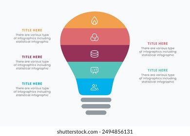 Plantilla infográfica de la bombilla de la idea del Vector para el diagrama de crecimiento, el gráfico, la presentación, el gráfico. Concepto de lámpara de idea de inicio de negocio con 5 opciones