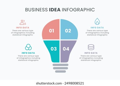 Vector idea light bulb infographic template for growth diagram, graph, presentation, chart. Business startup idea lamp concept with 4 options