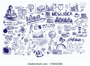 Vector idea sketch background with elements drawn with pen sketchs