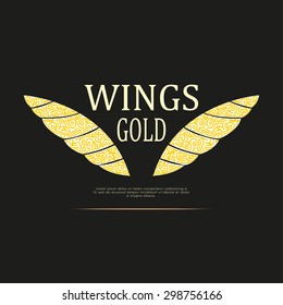 Vector identity card with doodle gold wings