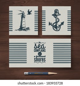 Vector identity set of travel banners. Sea nautical design templates and hand drawn sketch illustrations