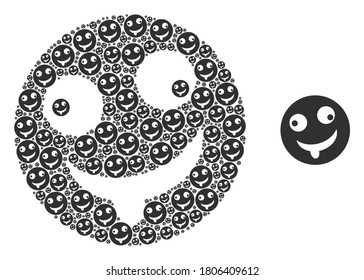Vector idiot smiley collage is composed from random self idiot smiley pictograms. Recursion collage for idiot smiley.