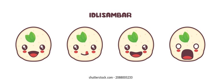 dibujos animados de mascota vector idli sambar, ilustración tradicional de comida india, con diferentes expresiones faciales. adecuado para iconos, logotipos, impresiones, pegatinas, etc.