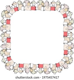 Vector idrawing of square border from sketches various shopping bags
