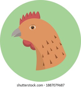 Vector ielement in flat style with a red chicken on a green round background