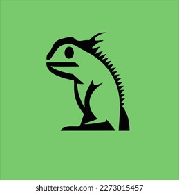 Vector iguana silhouette. Iguana silhouette icon isolated on green background.