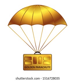 Vector Iiilustration of Golden parachute with case. Business concept.