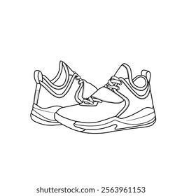 Vector iIllustration men's basketball shoe, high-top sneaker hand drawn line art sketch, doodle vector sketch illustration. Isolated on a white background