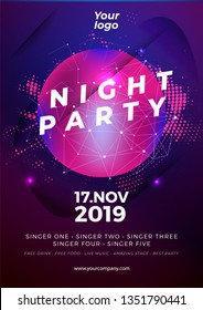 Vector IIlustration Dance Club Night Summer Party Poster Flyer Layout Template. Colorful Music Disco Banner Design. - Vector
