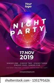 Vector IIlustration Dance Club Night Summer Party Poster Flyer Layout Template. Colorful Music Disco Banner Design. - Vector