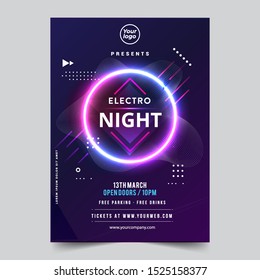 Vector IIlustration Dance Club Night Summer Party Poster Flyer Layout Template. Colorful Music Disco Banner Design. - Vector