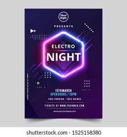 Vector IIlustration Dance Club Night Summer Party Poster Flyer Layout Template. Colorful Music Disco Banner Design. - Vector