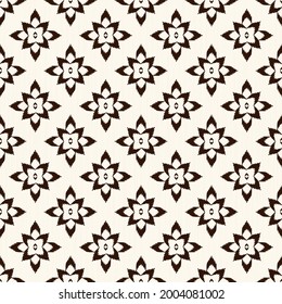 Vector ikat batik geometric flower shape grid seamless pattern beige color texture background. Use for fabric, textile, cover, upholstery, interior decoration elements, wrapping.