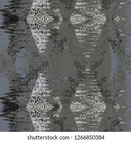 vector, ikat effect abstract texture or grunge ; For art texture, vintage, ethnic , modern damask pattern for carpet, rug, scarf, clipboard , shawl pattern. dark gray and light gray colors 