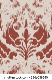 vector, ikat effect abstract texture or grunge ; For art texture, vintage, ethnic , modern  big damask pattern for carpet, rug, scarf, clipboard , shawl pattern. - terra cotta and beige colors 