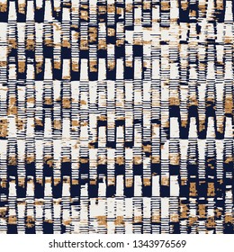 vector, ikat effect Guatemala textiles abstract navy and gold zigzag striped , stripes, lines / Vector  arts for style design / modern seamless pattern for carpet, rug, scarf, clipboard, shawl 