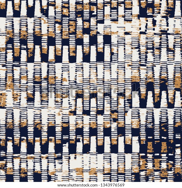 vector, ikat effect Guatemala textiles abstract navy and\
gold zigzag striped , stripes, lines / Vector  arts for style\
design / modern seamless pattern for carpet, rug, scarf, clipboard,\
shawl 