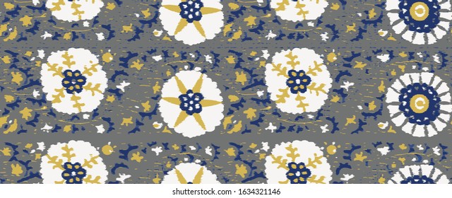 vector Ikat geometric folklore ornament. Oriental florals damask seamless pattern. Ancient art on textures. Tribal ethnic texture. arabic motifs on the carpet. Ottoman style. Indian rug.