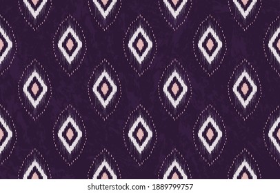 Vector ikat geometric shape seamless pattern with purple texture background. Use for fabric, textile, decoration elements.